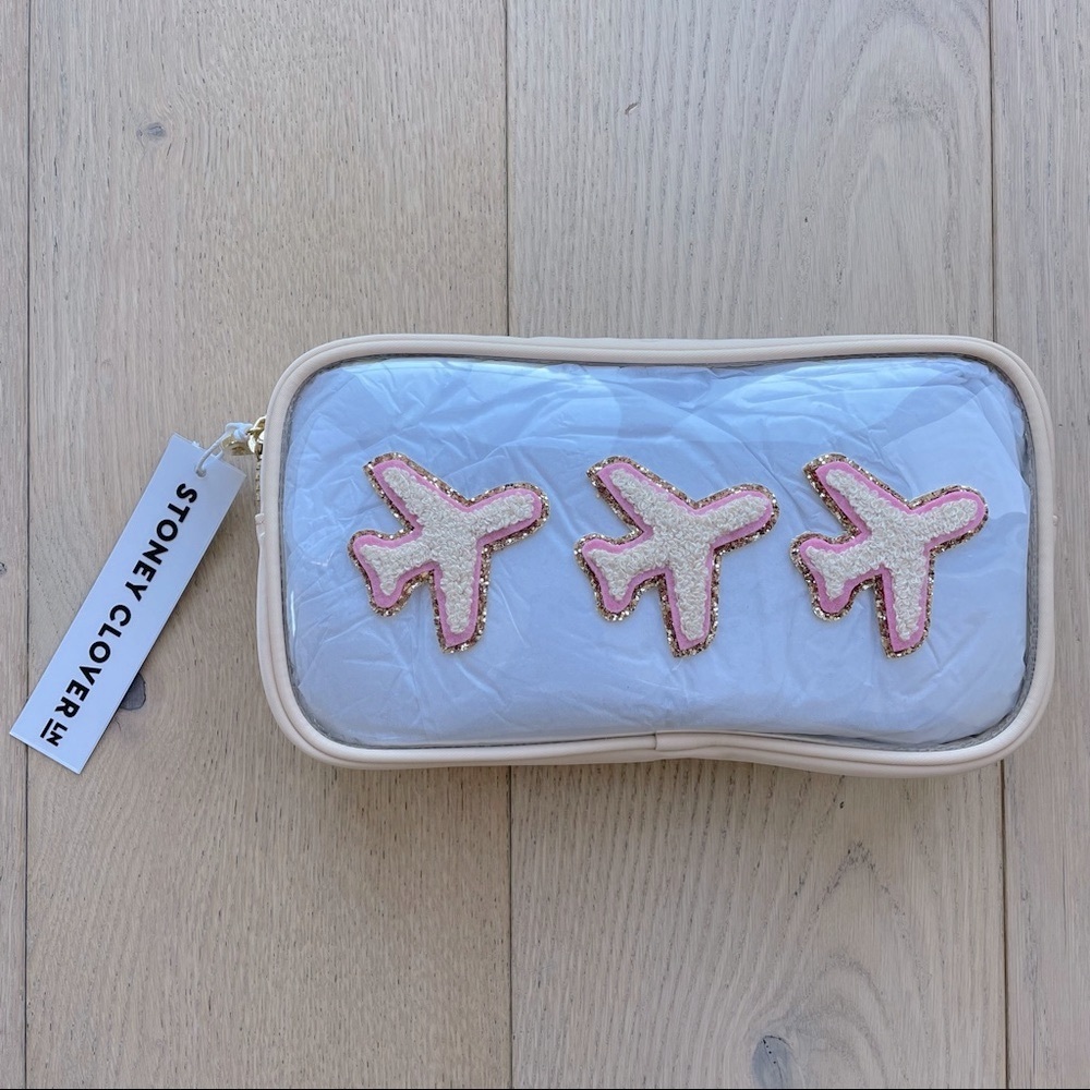 🆕 Stoney Clover Lane Sand Small Clear Front Pouch w/3 Plane Patches Sewn On - Picture 5 of 7